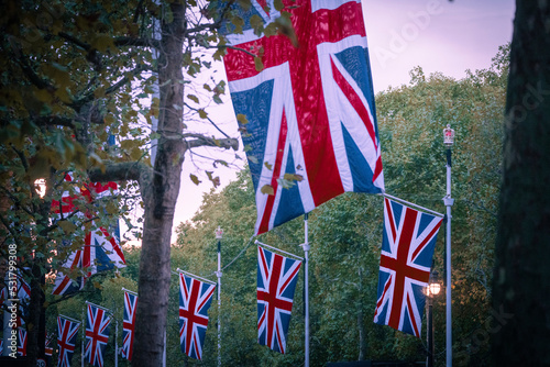 Large union flags line the mall in London for royal parade 