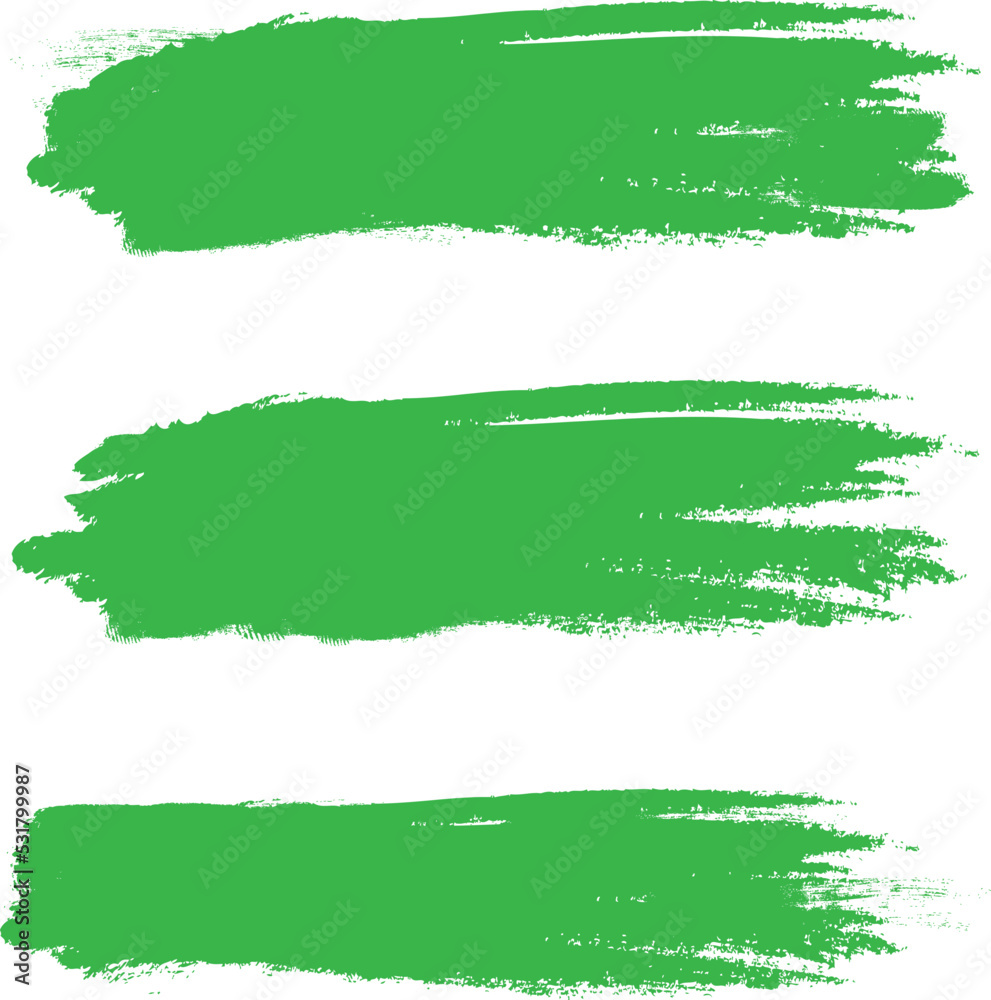 Green brush stroke set isolated on background. Collection of trendy brush stroke vector for green ink paint, grunge backdrop, dirt banner, watercolor design and dirty texture. Brush stroke vector