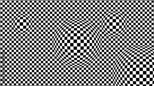 Black and White Distorted Checkerboard Pattern Moves Optical Illusion - Abstract Background Texture