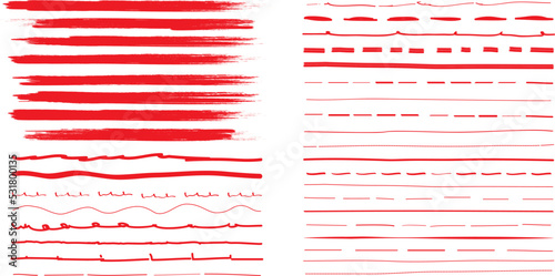 Red brush stroke set isolated on background. Collection of trendy brush stroke vector for red ink paint, grunge backdrop, dirt banner, watercolor design and dirty texture. Brush stroke vector