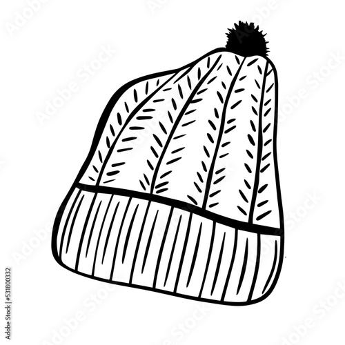 Black doodle of a hat. Hand-drawn hat illustration. warm knitted cap