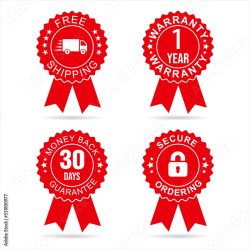 Shopping badge of free shipping warranty money back and satisfaction 