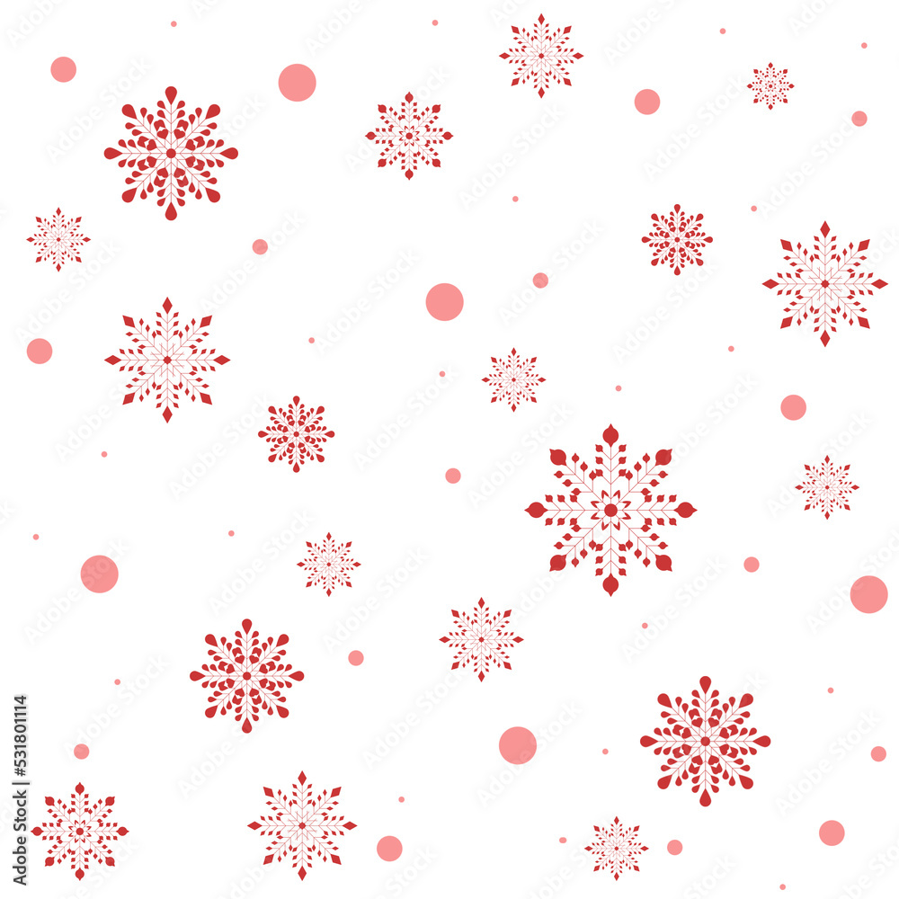 Christmas pattern with red snowflakes on a white background. Postcard for the holiday with space for copy. Print, wrapping paper, postcard, background. High quality illustration