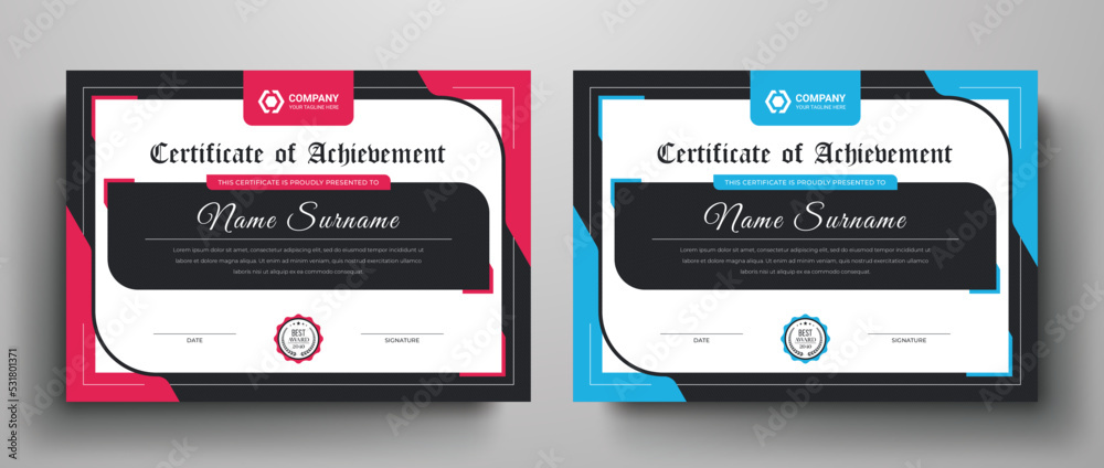 Red and blue color variation certificate of achievement template