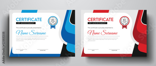 Blue and red color variation professional certificate design with dynamic layout