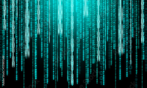Digital illustration with binary code and new technology data. Digitally generated image on a computer. Virtual reality, data, coding. High quality illustration