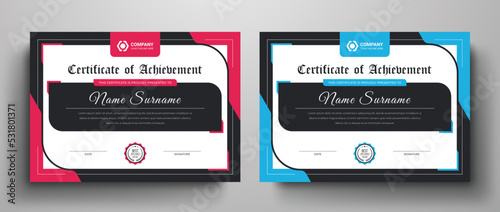 Red and blue color variation certificate of achievement template