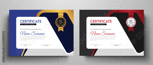 Golden and blue color luxury certificate design with best award badge, Red and black color elegant certificate template