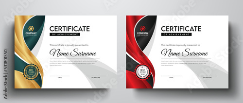 Creative professional certificate template with golden blue or red black color variation