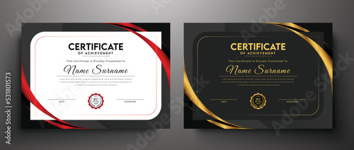Golden black luxury certificate design for multipurpose I Red color elegant certificate of achievement template photo