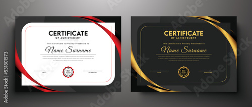 Golden black luxury certificate design for multipurpose I Red color elegant certificate of achievement template