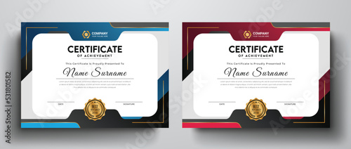 Modern and creative certificate design for corporate best award I Blue and red color variation certificate template