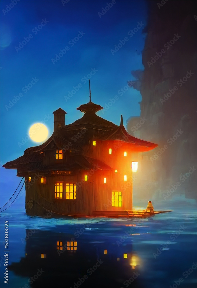 Obraz premium fantasy house island
