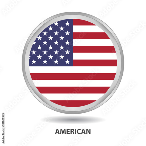 American round flag design is used as badge, button, icon, wall painting