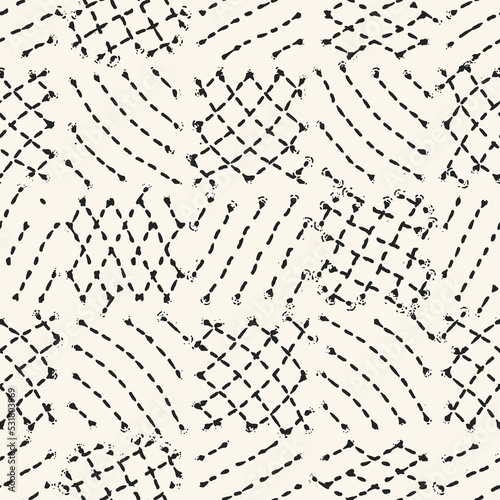 Ink Drawn Dashed Textured Checked Pattern