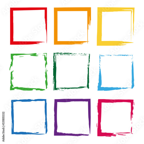 colored brush squares. Watercolor style texture. Ink paint brush stain. Vector illustration. stock image.