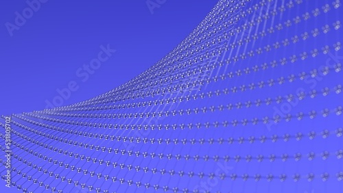 Clear Glass Mathematical Geometric Abstract Twist Plane Dots-Line Grid under Blue-Black Spot Lighting Background. Conceptual 3D CG of technological innovations, strategies and revolutions.