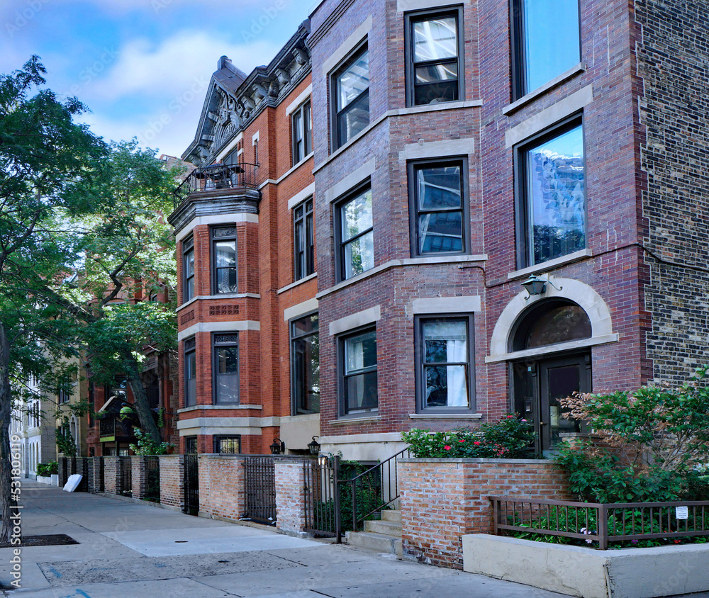Historic townhouses in the Old Town neighborhood of Chicago