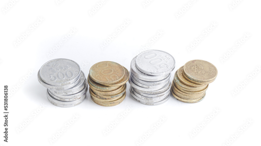 Rupiah Coins on White Background. Indonesia Finance Concept Rupiah Coins on White Background. Indonesia Finance Concept