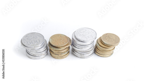 Rupiah Coins on White Background. Indonesia Finance Concept