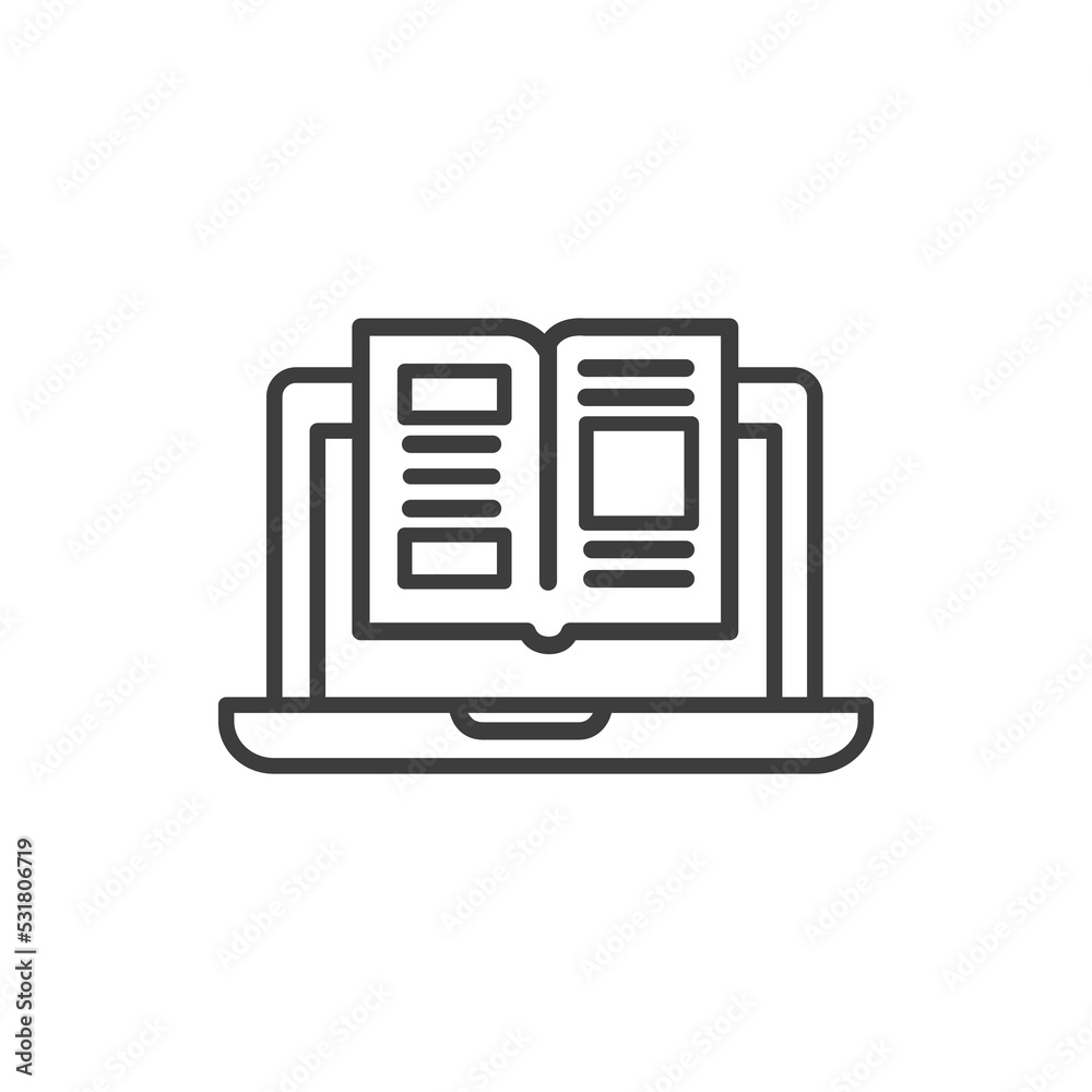 Icon read online book graphic design single icon vector illustration.online book on laptop black simple icon. Ebooks concept symbol, illustration Icon read online book graphic design single icon vector illustration.online book on laptop black simple icon. Ebooks concept symbol, illustration