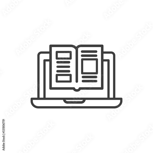 Icon read online book graphic design single icon vector illustration.online book on laptop black simple icon. Ebooks concept symbol, illustration