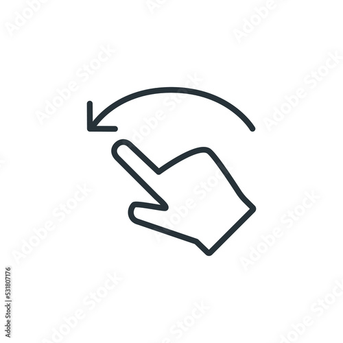 Touchscreen gesture line icon. Slide left arrow sign. Swipe action symbol. Quality design element. Linear style touchscreen gesture icon. Left swipe finger icon design. Slide finger icon