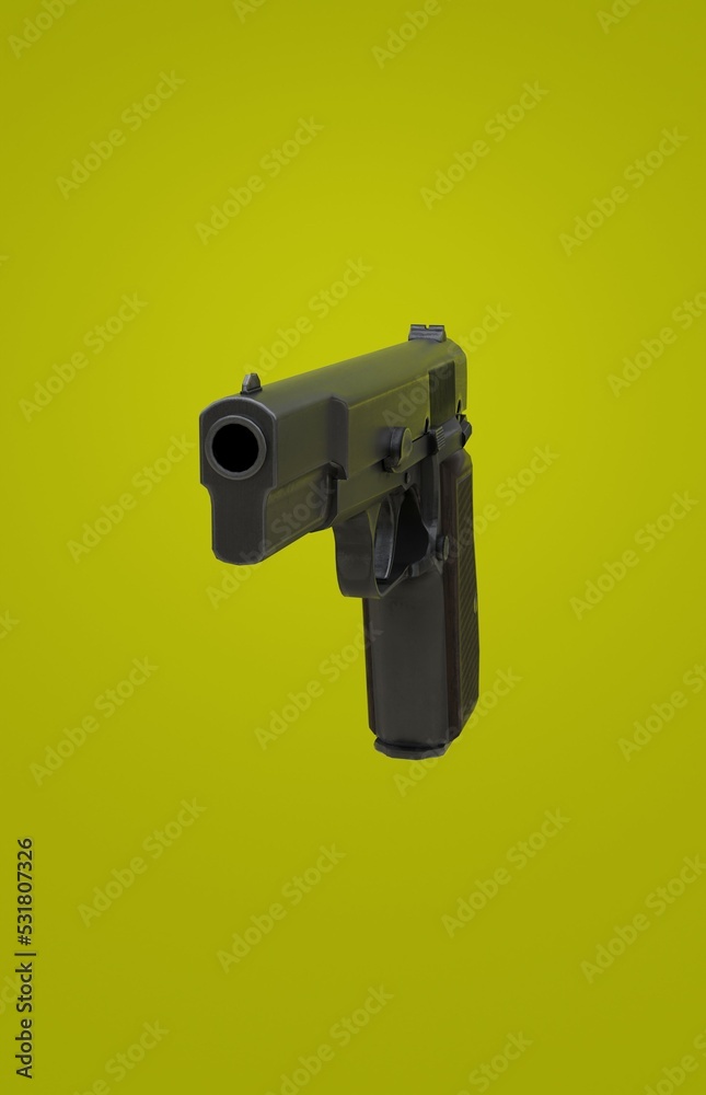 3d illustration ,gun ,on a yellow background 3d rendering.
