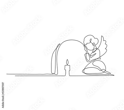 Angel. Continuous line art drawing. Vector illustration for interior, t shirt print, stamp, engraving, card.	