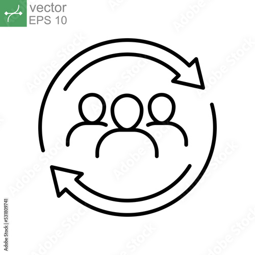 Team work partnership in collaboration strategy. Refresh team interaction. people with arrow reload for reorganization group. Update team icon. Vector illustration. Design on white background. EPS 10