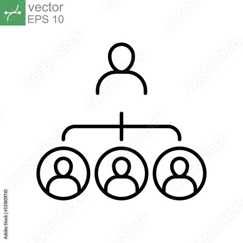 Principle of Structure organization system. Teamwork management. People, staff and manager in team project. subordination icon. Vector illustration. Design on white background. EPS 10