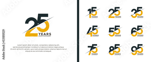 set of anniversary logotype black and yellow color on white background for celebration moment