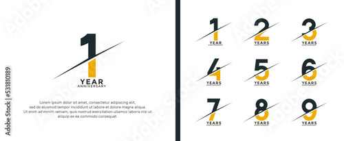 set of anniversary logotype black and yellow color on white background for celebration moment