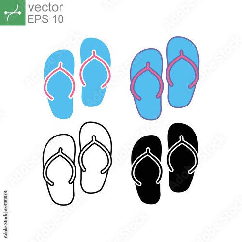 A pair of Beach sandals, blue slippers for summer vacation. Comfortable slipper Footwear at seaside. Flip, flop, sendal, summer time vacation icon Vector illustration Design on white background EPS 10