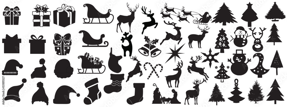 Set of winter and christmas silhouettes. Christmas collection. Christmas Vector Icon Set. Set of winter and christmas silhouettes. Christmas collection. Christmas Vector Icon Set.