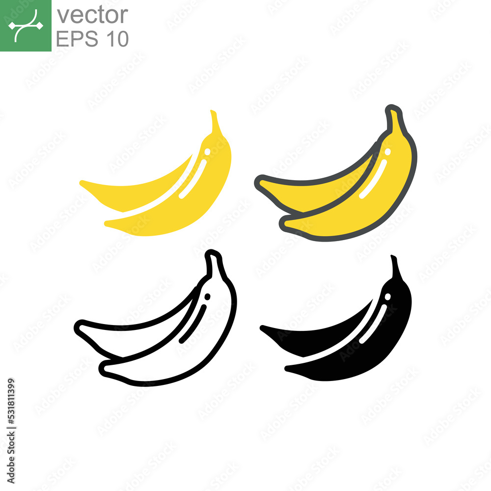 Yellow Fresh and ripe Banana fruit Silhouette in line modern style. Food organ for vegan or vegetarian, icon. Vector illustration. Design on white background. EPS10