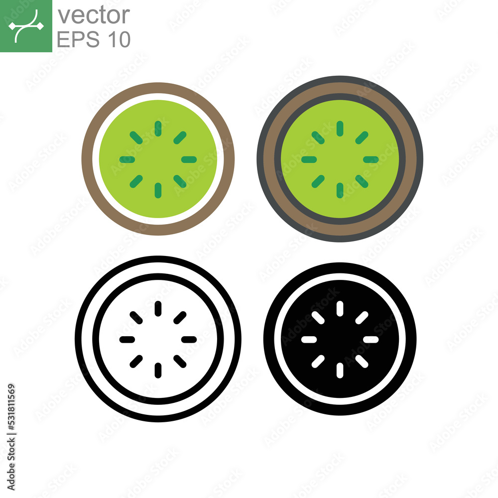 Kiwi food organic fruit or Chinese gooseberry half cross section closeup. vegan vegetarian icon silhouette outline color for food apps and website. Vector illustration Design, white background EPS10 Kiwi food organic fruit or Chinese gooseberry half cross section closeup. vegan vegetarian icon silhouette outline color for food apps and website. Vector illustration Design, white background EPS10