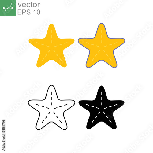 Starfish for summer design elements. underwater invertebrate ocean animal. silhouette of Star fish Marine beach icon for logo Apps, Website . Vector illustration. Design on white background. EPS10