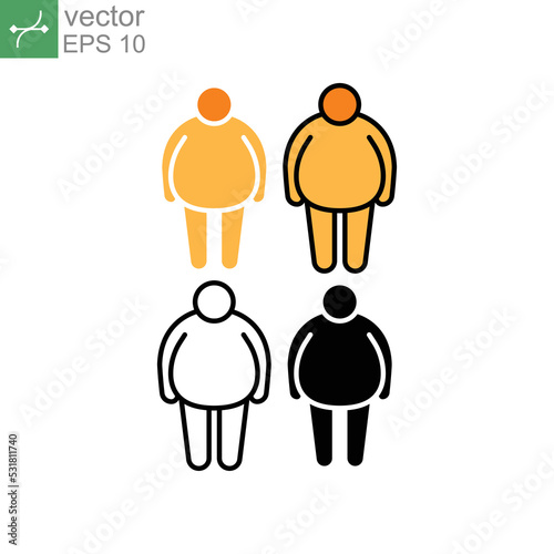 Unhealthy lifestyle with fatness tummy, obesity male silhouette symbol infographic, pictogram in outline, flat, and solid . Overweight man icon. Vector illustration Design on white background EPS 10.