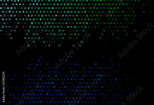 Dark blue, green vector layout with latin alphabet.