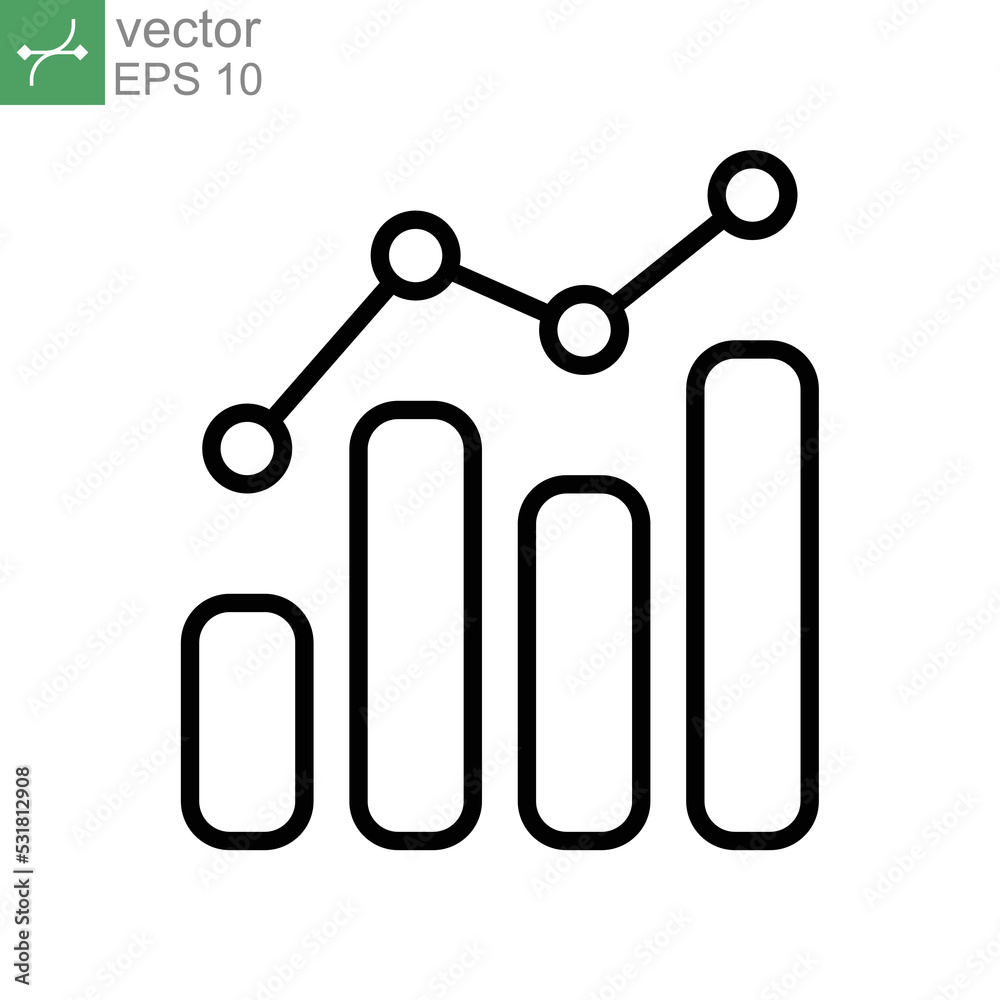 Analytic icon line. Combo Bar chart static analyzing. Profit financial graph in progress monitoring. Data statistic infographic. Vector illustration. Design on white background. EPS10 Analytic icon line. Combo Bar chart static analyzing. Profit financial graph in progress monitoring. Data statistic infographic. Vector illustration. Design on white background. EPS10
