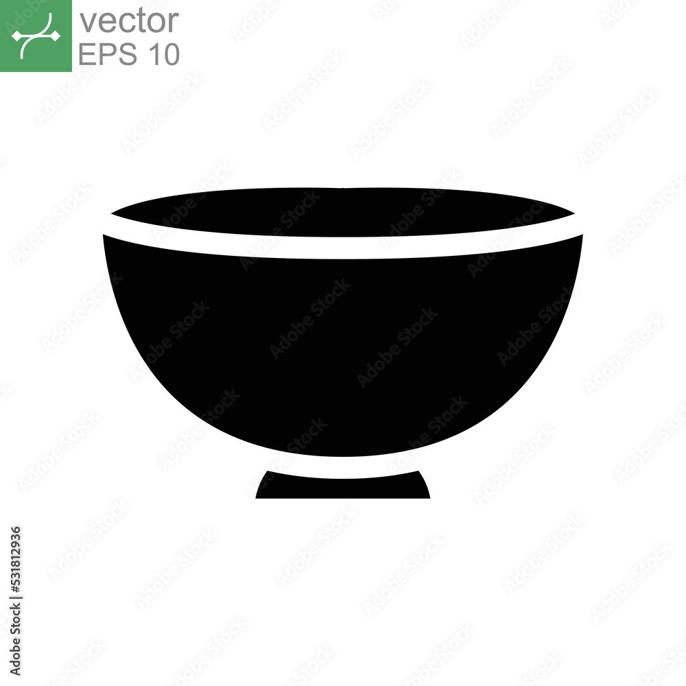 Empty bowl icon for kitchen utensil can be use for asian food style. Oriental Soup plate element in trendy style. Silhouette solid symbol. Vector illustration. Design on white background. EPS10 Empty bowl icon for kitchen utensil can be use for asian food style. Oriental Soup plate element in trendy style. Silhouette solid symbol. Vector illustration. Design on white background. EPS10