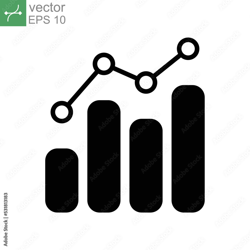 Analytic icon solid. Combo Bar chart static analyzing. Profit financial graph in progress monitoring. Data statistic infographic. Vector illustration. Design on white background. EPS10 Analytic icon solid. Combo Bar chart static analyzing. Profit financial graph in progress monitoring. Data statistic infographic. Vector illustration. Design on white background. EPS10