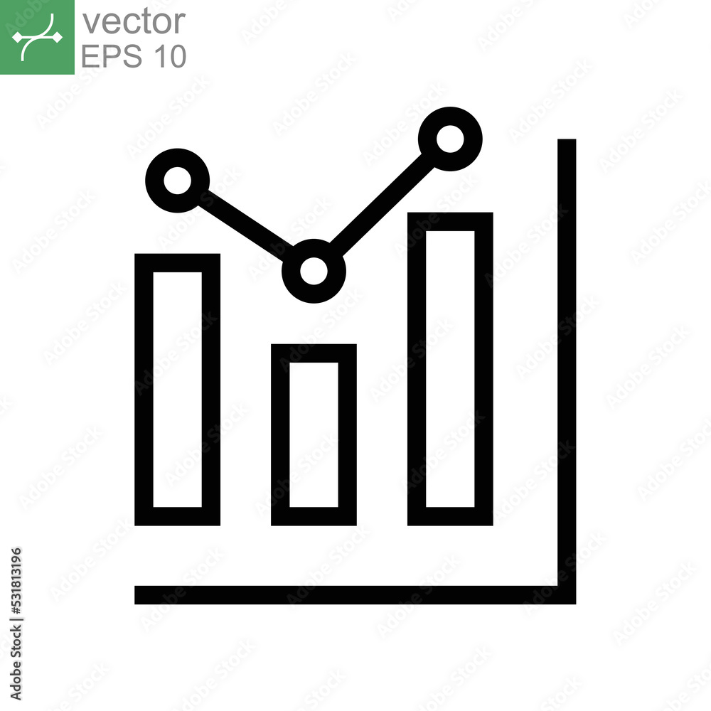 Analytic icon line. Two Bar chart analyzing static profit sale product. Financial and data statistic infographic. Diagram in progress marketing Vector illustration. Design on white background. EPS10 Analytic icon line. Two Bar chart analyzing static profit sale product. Financial and data statistic infographic. Diagram in progress marketing Vector illustration. Design on white background. EPS10