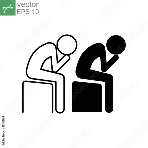 Depression icon symbol, line and solid in trendy style. Sadness Element. Stress man is siting on chair. Lonely guy has problem. Vector illustration. Design on white background. EPS10