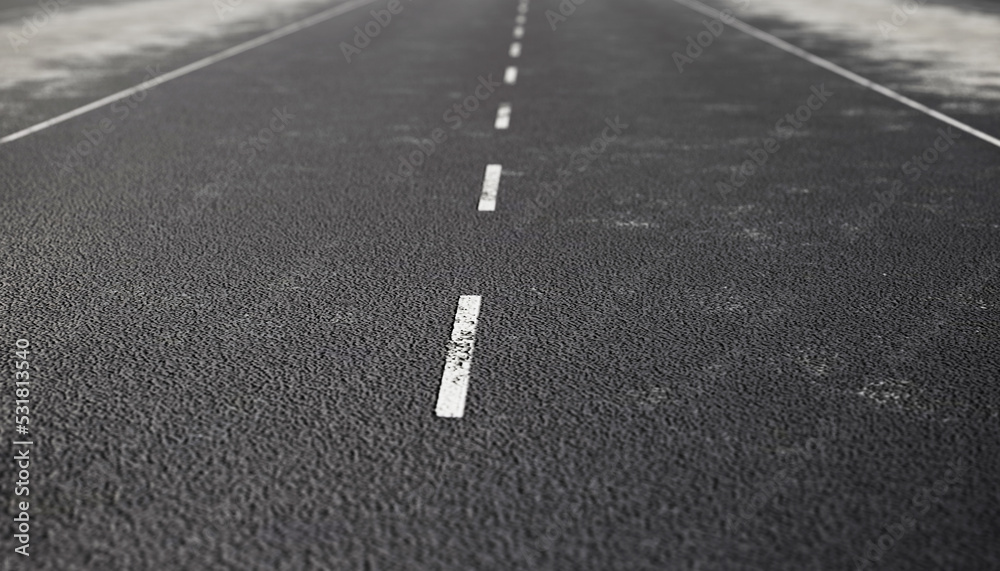 Rough and grunge asphalt road surface. Transport and Travel concept. This image has no blurriness and artifact, only depth of field and road texture. 3D illustration rendering Rough and grunge asphalt road surface. Transport and Travel concept. This image has no blurriness and artifact, only depth of field and road texture. 3D illustration rendering