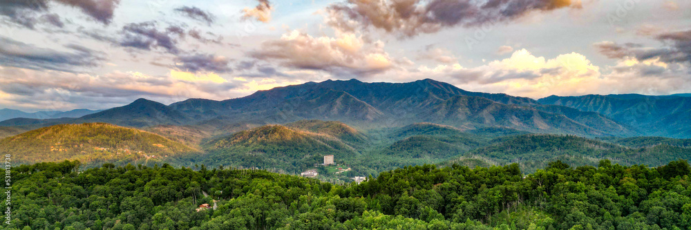 View of Gatlinburg with Smoky Mountain National Park