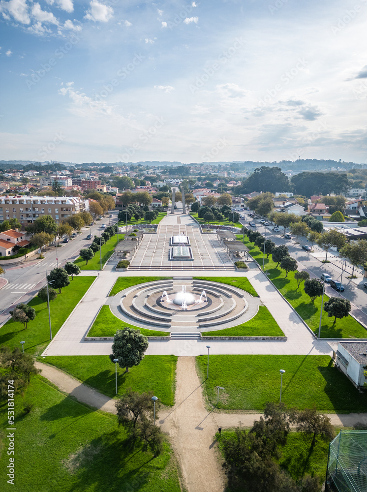 Aerial views of Senhor da Pedra Square in Miramar, Portugal