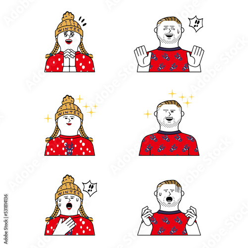 年末の男女_表情セット＿クリスマス