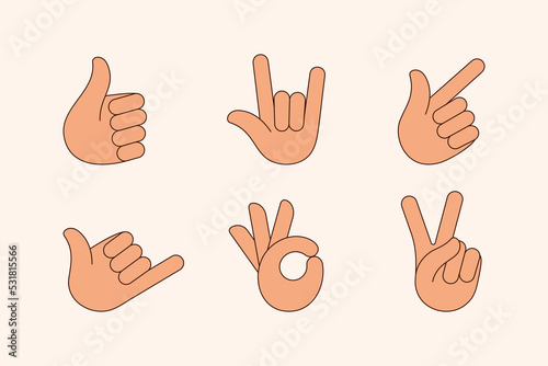 Hand Gestures Line Icons Set in Trendy Minimal Style . Abstract Vector Illustration Palms in Different Signs